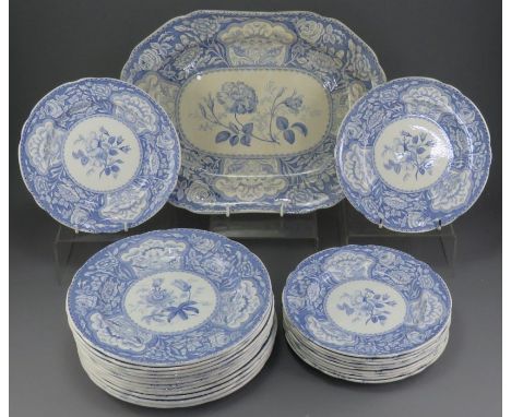 An early nineteenth century blue and white transfer-printed Spode and Copeland & Garrett Floral series part service, c. 1828-