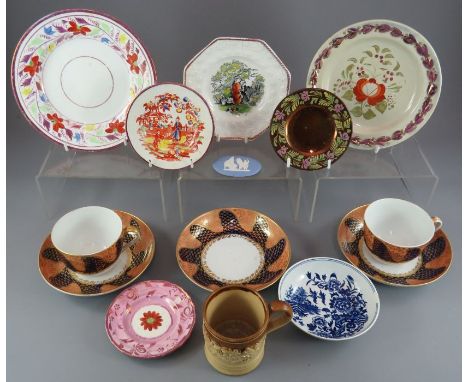 A group of late-eighteenth to early nineteenth century British ceramics, c. 1770-1840. To include: A Worcester Fence pattern 