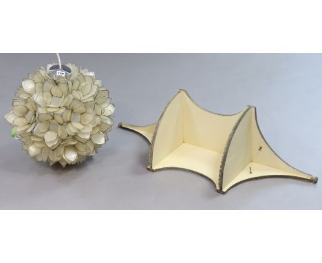 A simulated mother-of-pearl ceiling light fitting of circular form, 40cm diameter; &amp; a cream painted wooden bow-front two