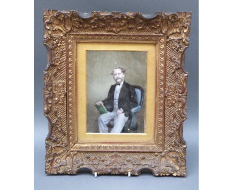 Victorian portrait miniature on ivory in gilt wood frame of Thomas Wilson Collet 1814-1878 (label verso) with another label w