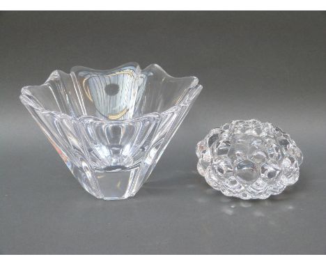 Two Orrefors clear glass bowls comprising a flared segmented example and a dimpled bowl 