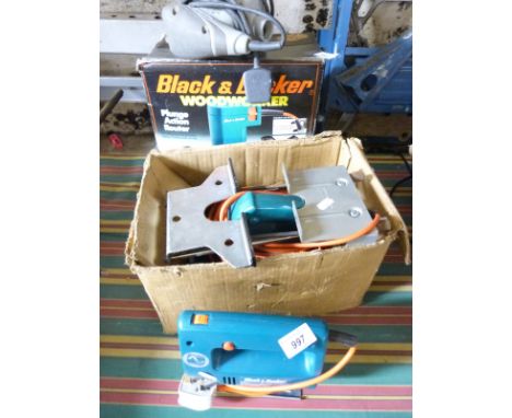 A Black & Decker router, Wolf planer, Black & Decker jigsaw and a sander