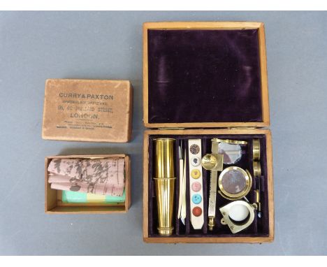 A c.1830 Cary of London brass botanical travel microscope in original fitted case, the adjustable slide marked 'Cary London' 