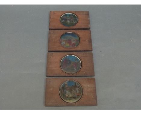 Four late 19th/early 20th century magic lantern slide depicting biblical scenes to include 'Moses in the Bullrushes', 'Noah S