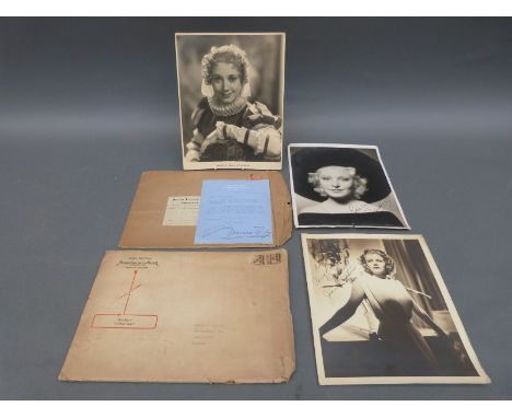 Three film interest signed photographs comprising Frances Day with signed letter, Jean Harlow in original envelope and Jane B