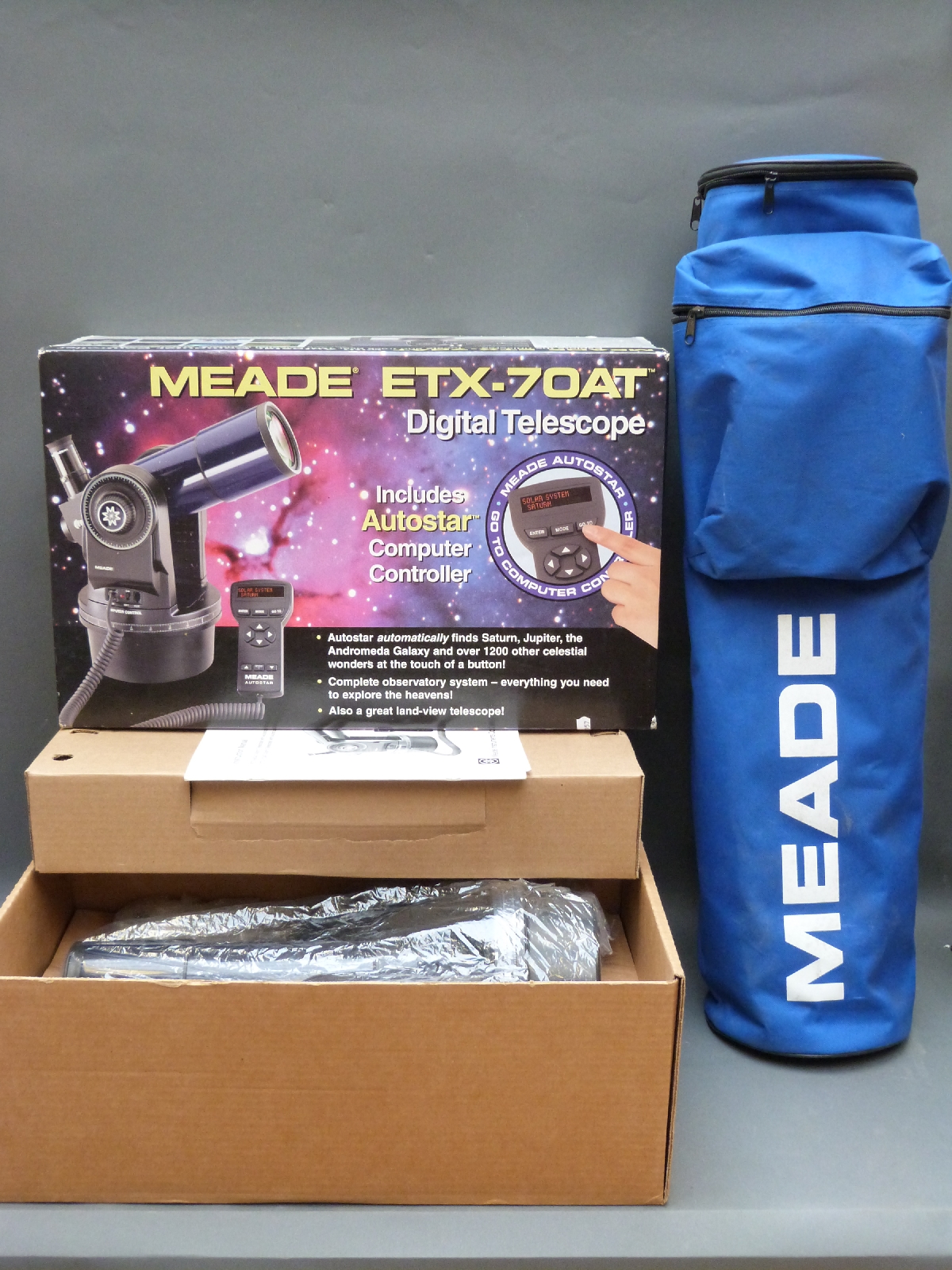 Meade ETX70AT digital telescope with tripod and carry bag