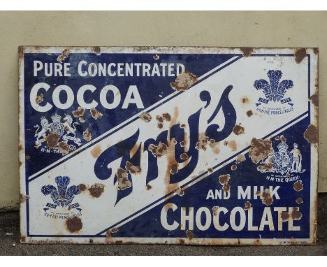A vintage Fry's Cocoa and Milk Chocolate enamel advertising sign, 77 x 1015cm
