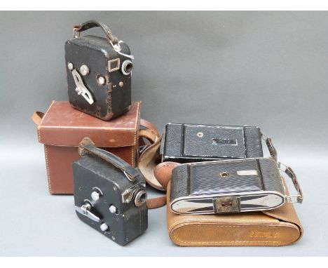 Pathe Pathescope "H" 1950s 9.5mm cine movie camera in original case with instructions, together with a similar uncased exampl