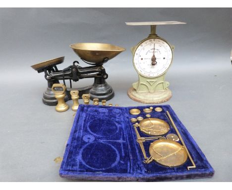 Librasco postal scales with brass weights together with a Postal Parcel Balance by Salter's and a cased set of brass balance 