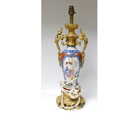 20th Century Chinese Lamp base with Gold Effect Metal Fittings, height without fitting 45cm 