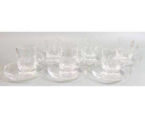 French Cristallerie de Montbronn set of 6 Mint Tea Crystal Cups &amp; Saucers(2) 