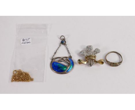 High quality hallmarked silver Prince of Wales feathers brooch set white stones and having gilt embellishments and  bearing m