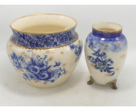 Carlton blush ware  Large Blue &amp; White Planter &amp; Vase(a/f) Floral decoration, by Wiltshaw &amp; Robinson, C1900, diam