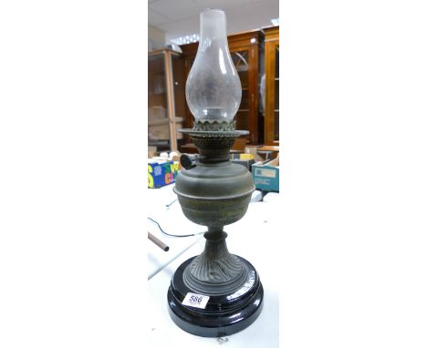 Vintage Brass Oil Lamp with glass chimney, height inc 49cm 