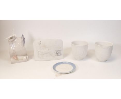 A collection of Lladro items to include Dolphins at Play tea light holder, Sailing The Sea Tea Light Holder, 2 display signs 