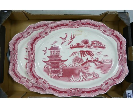 Wade Ceramic Large Willow Patterned Red &amp; White Platters These were removed from the archives of the Wade factory and are