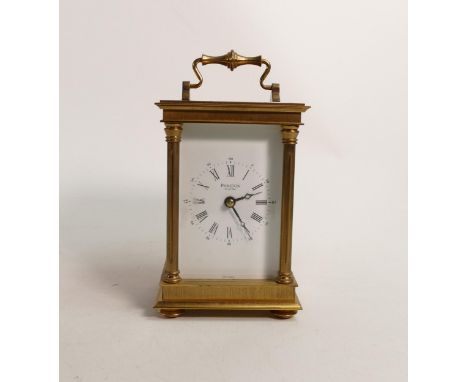 Large 20th Century gilt brass carriage clock, the enamel dial inscribed ' Phaeton by Acctim ', with Roman and Arabic numerals
