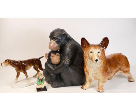 A mixed collection of items to include large Pottery figure of Chimp, Tuscan figure Peggy, Continental &amp; Melba ceramic do