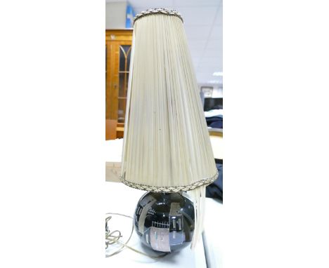 Mid Century Pottery Lamp Base decorated with houses, total height in shade 45cm 