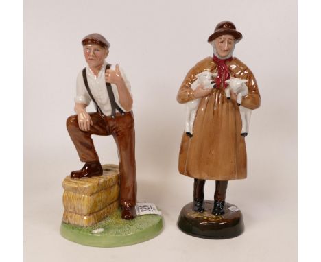 Royal Doulton character figures Farmer HN4487, missing fork and Lambing Time Hn1890. (2) 