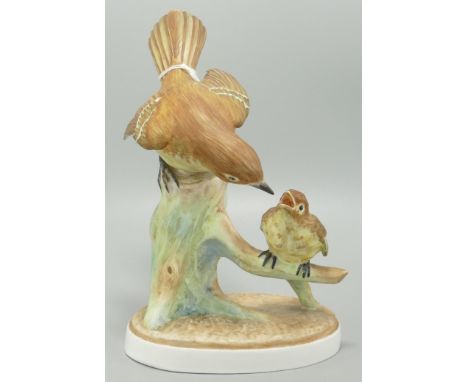 Crown Staffs larger bird model by Doris Lindner, flycatcher &amp; young, measuring 18cm high. 