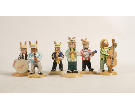 Royal Doulton Bunnykins Figures from the Jazz Band Collection Figures comprising Clarinet Player DB184, Double Bass Player DB