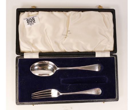 Cased hallmarked silver fork &amp; spoon, knife missing, weight  101.8g. 
