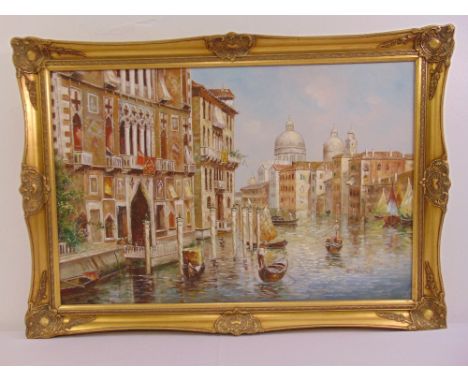 K. Young framed oil on canvas of a Venetian canal scene, signed bottom right, 60.5 x 91cm