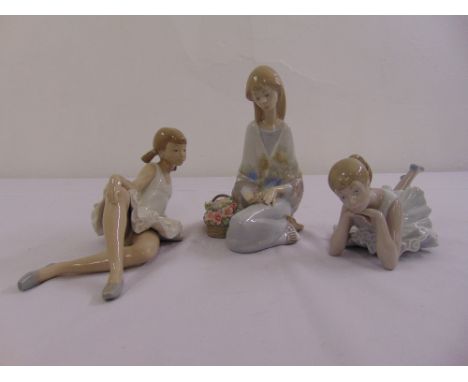 Three Lladro and Nao figurines of children in various poses