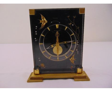 Jaeger le Coultre Marine 8 day mantle clock in clear and black Lucite with brushed gold plated metal base circa 1965