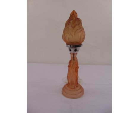 An Art Deco style frosted glass lamp and frosted glass shade in the form of a flame