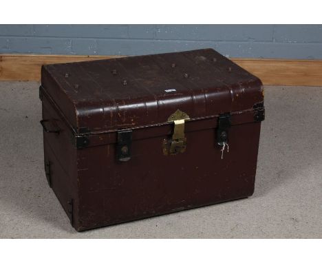 Japanned tin trunk, with carrying handle either side, 69cm wide