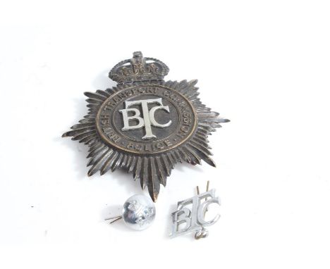 British Transport Commission Police helmet plate, shoulder title and button, (3)