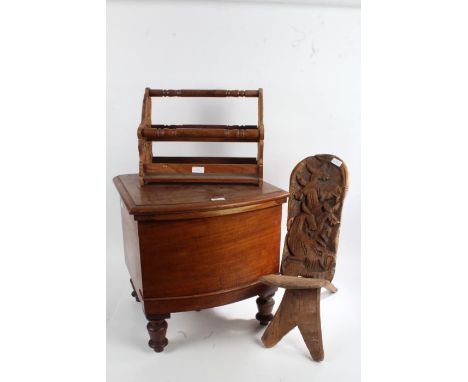 Victorian mahogany commode, together with a carved magazine rack and an African stool (3)