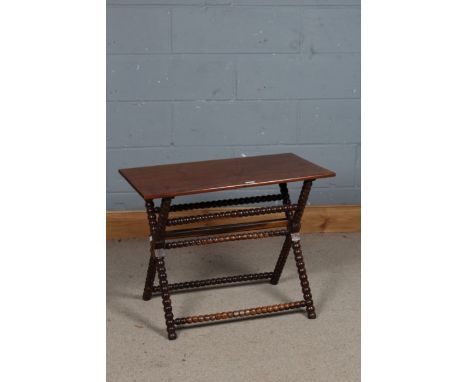 Unusual 20th century mahogany bobbin turned table, having a rectangular top above bobbin turned X frame stretcher and legs, 7