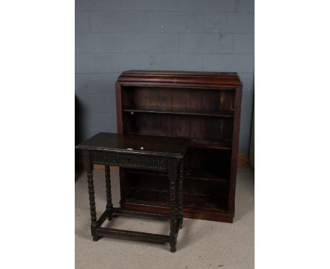 17th century style side table, the rectangular top above a thumb moulded frieze raised on bobbin turned legs and plain stretc