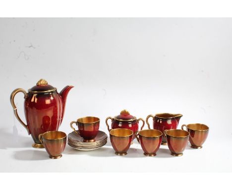 Carlton Ware 'Rouge Royale' porcelain coffee set, comprising coffee pot, cream jug, sugar bowl and six each cups and saucers&