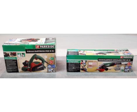 A Parkside angle grinder, boxed and a Parkside electric plane, boxed, (2). 
