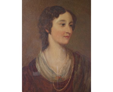 English School, 19th Century, Portrait of a lady, watercolour, 72 x 53cm.