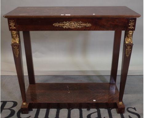 An Empire style rectangular mahogany console table with gilt metal mounts, 90cm wide x 83cm high.  Condition Report 37cm deep