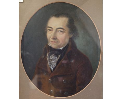 English School, 19th Century, Portrait of a gentleman; and a companion of his wife, a pair, oil on board, each 30 x 25cm (2).