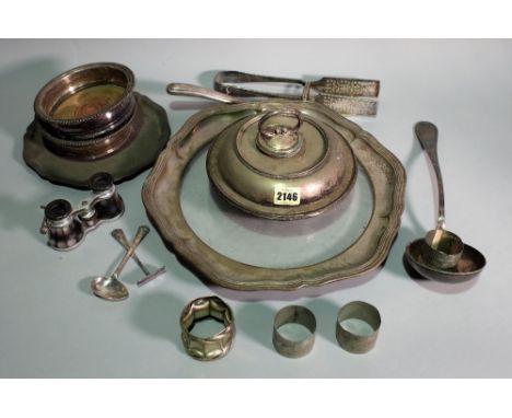 Silver plated wares, including; wine coasters, napkin rings, flatware and sundry, (qty). 