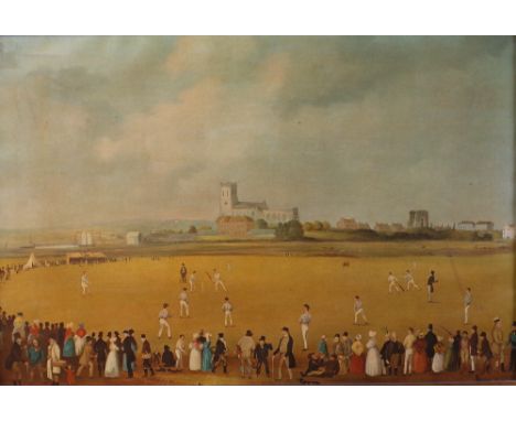 An oleographic reproduction print of the Cricket Match at Christchurch, issued by the MCC Portfolio of Cricketing Prints, no.