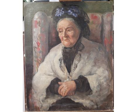 English School, 20th Century, Portrait of a lady, oil on canvas, 76 x 61cm, (unframed).