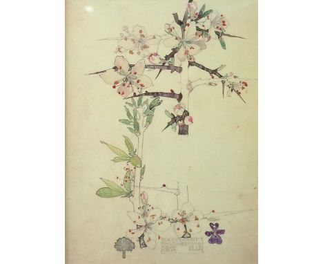 After Charles Rennie Mackintosh, A set of four reproduction prints of flower studies, Blackthorn, Witch Hazel, Lamb's Tail, S