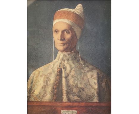 After Giovanni Bellini, Portrait of Doge Leonardo Loredan, reproduction print, 30 x 22cm, to be sold with an engraving of Hen