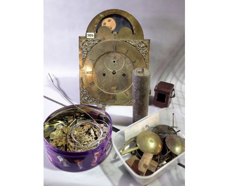 A George III longcase clock, dial and movement, the dial detailed 'Benj James', together with a quantity of clock parts to in