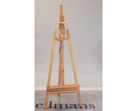 A modern beech 'A' frame artist's easel, 56cm wide x 177cm high. 