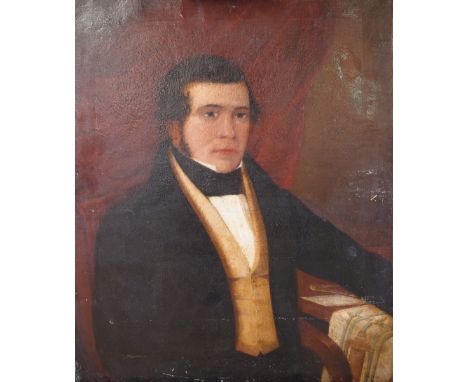 English Provincial School, 19th Century, Portrait of a gentleman, oil on canvas, 76 x 62cm, (unframed), together with an oleo