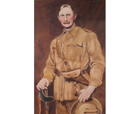 English School, 20th Century, Portrait of an army officer, watercolour, 77 x 51cm.